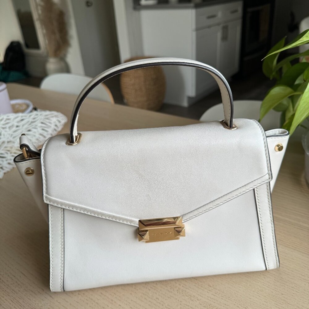 Michael Kors Whitney Medium Leather Satchel in white